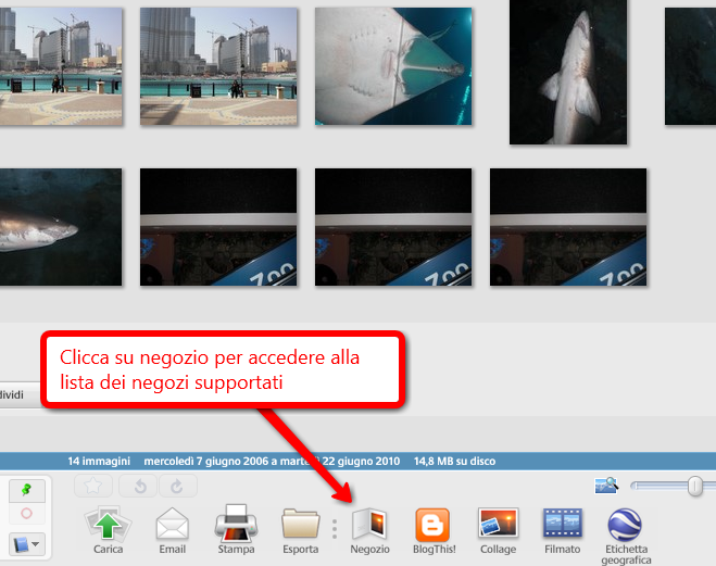 Seleziona le tue foto e clicca sui negozio