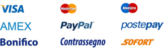 Pagamenti accettati: Visa, Mastercard, Maestro, American Express, PayPal, Postepay, bonifico, contrassegno e Sofort