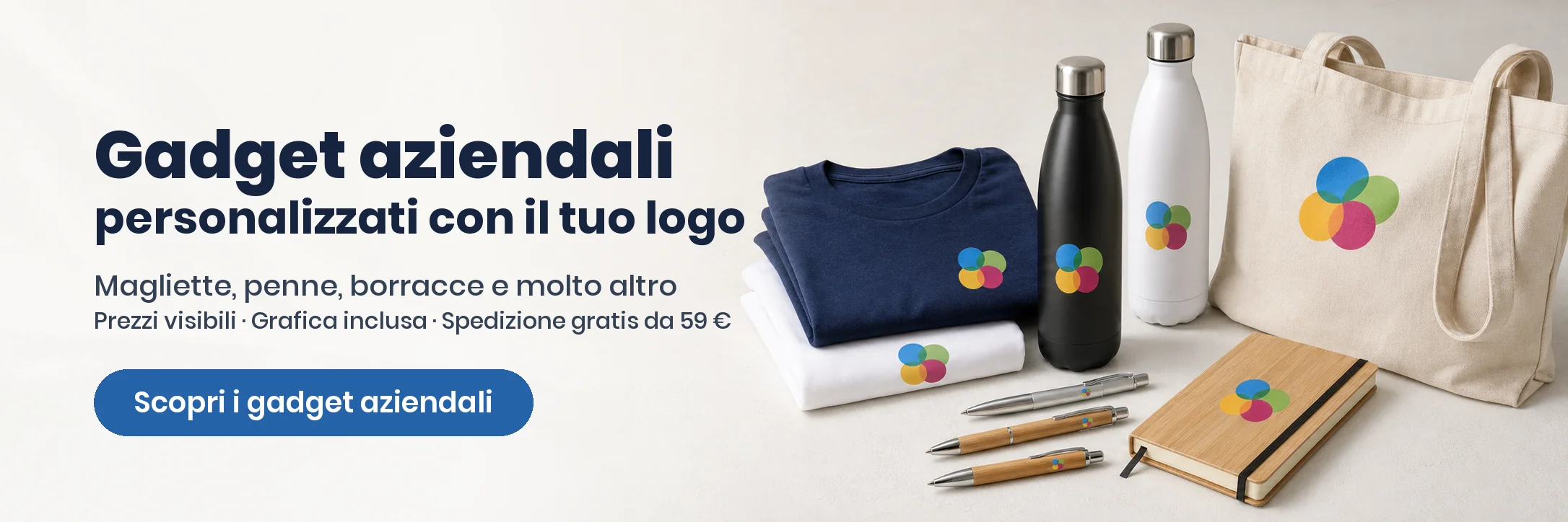 Gadget aziendali personalizzati con il tuo logo: magliette, penne, borracce e shopper